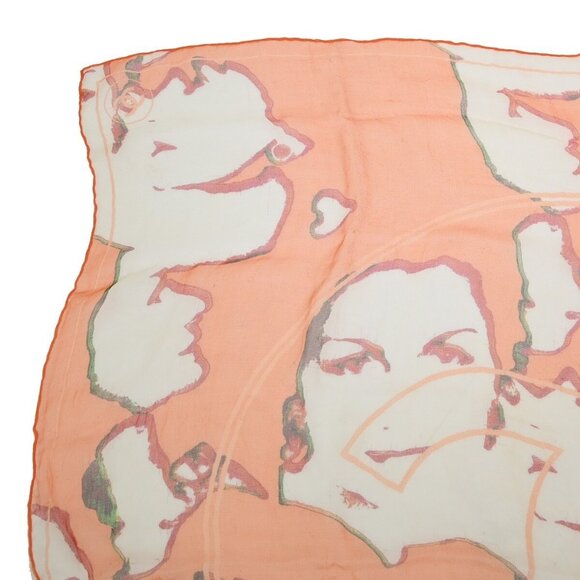 CHANEL Coco Logo Scarf Handkerchief 100% Silk Orange Italy Accessory - Picture 9 of 13